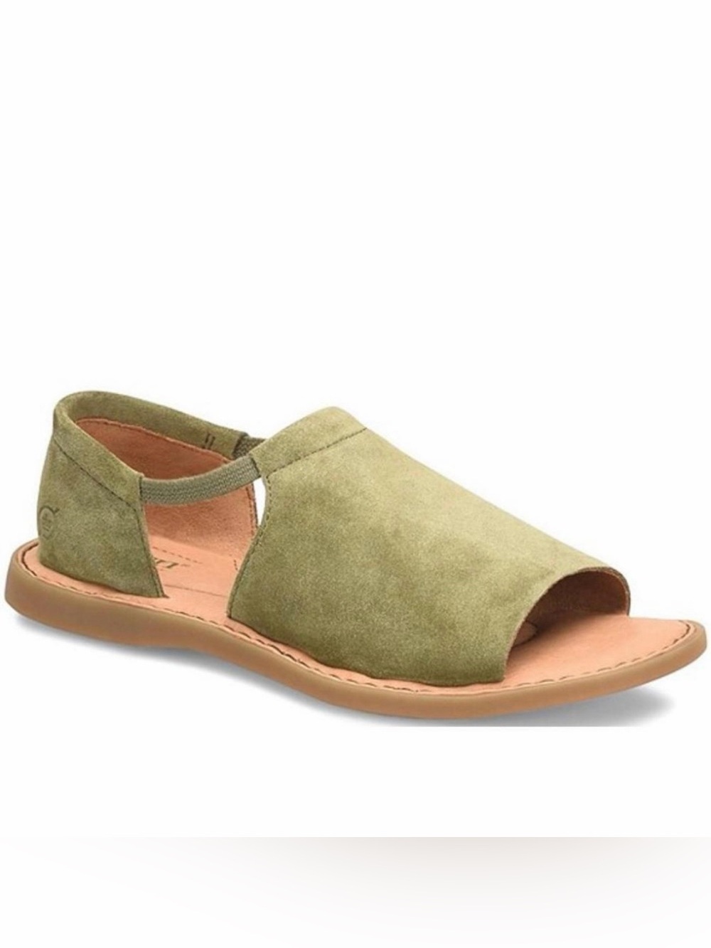 Born Cove Modern Slip On Green Suede Leather Comfort Sandals Women's Size 8